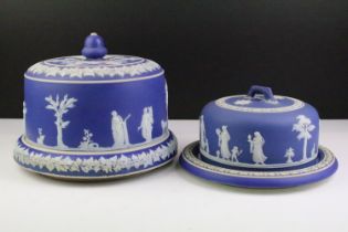 Two 19th Century Wedgwood jasperware cheese dome and covers to include one stamped Wedgwood to the