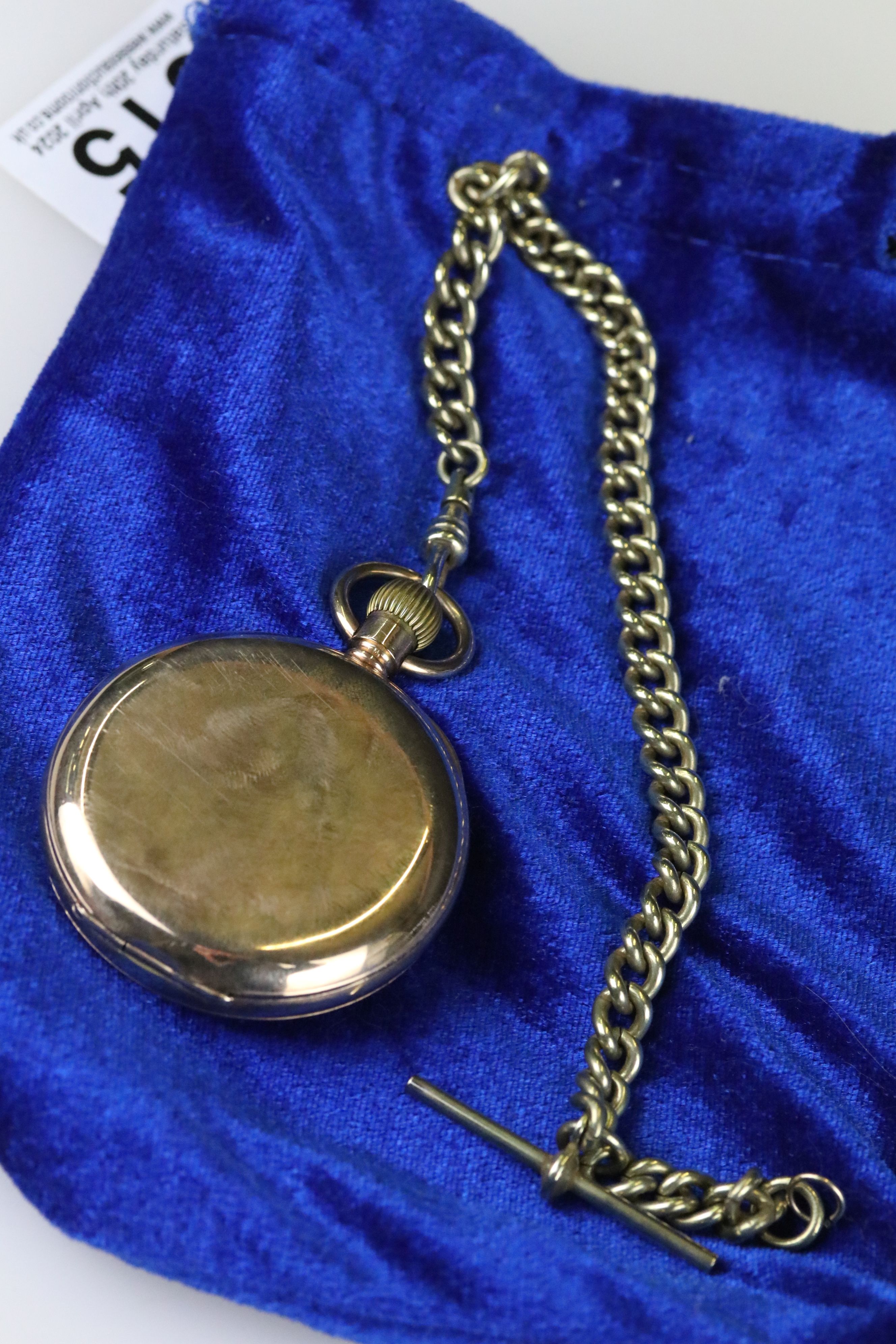 A gold plated waltham pocket watch together with albert chain. - Image 7 of 7