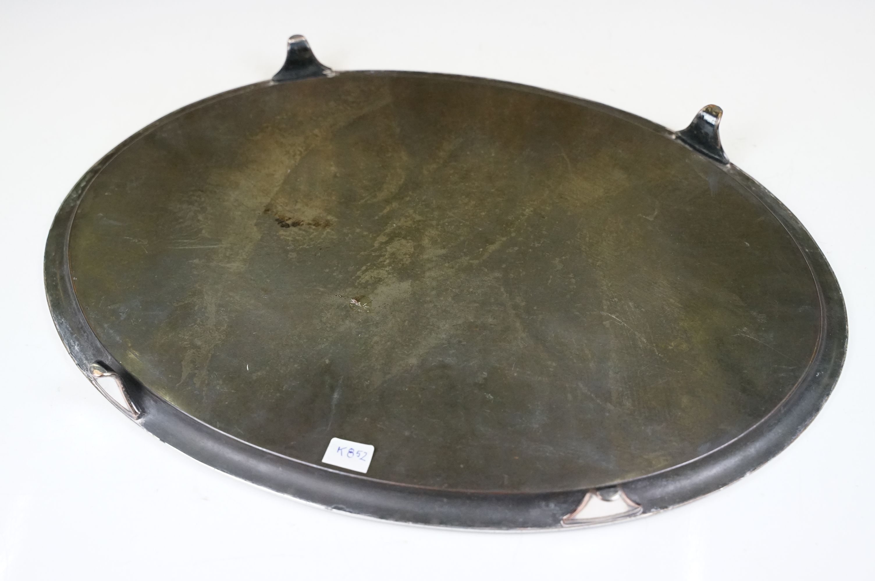 19th Century Old Sheffield silver plated oval tray raised on cabriole feet with engraved crest to - Image 4 of 4