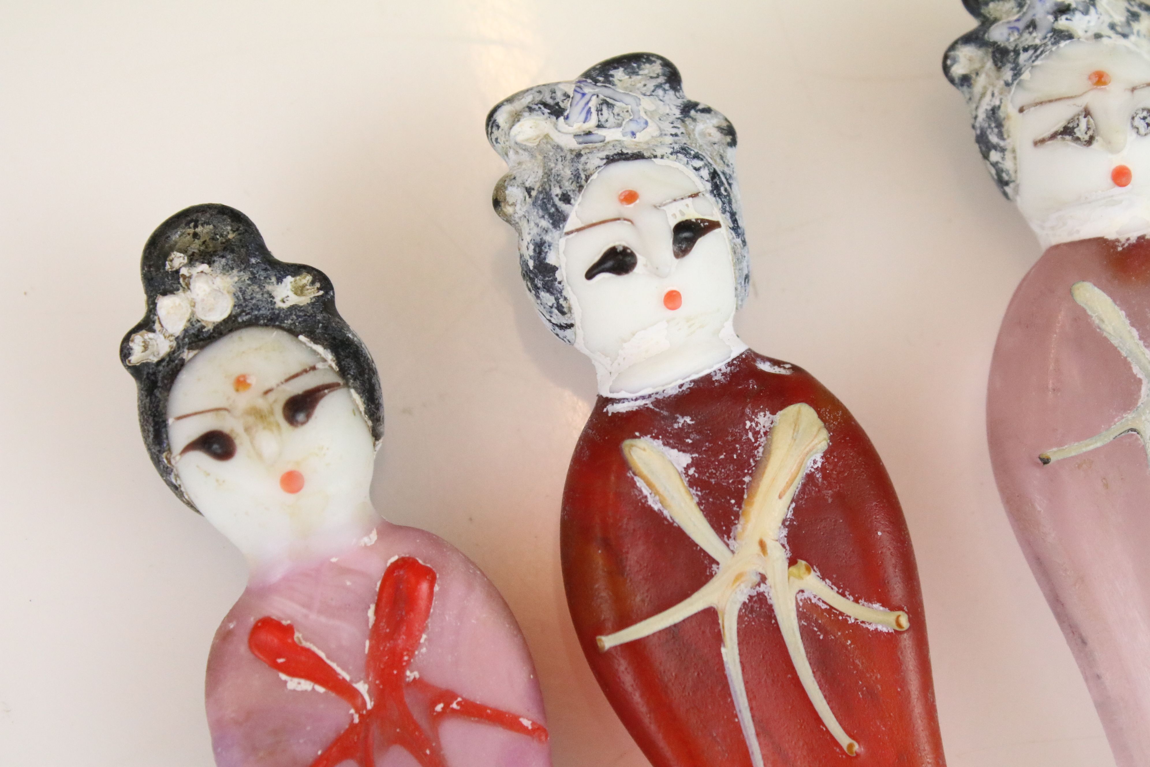 Four Chinese Glass Figures in the form of female Tomb Figures or Buddhists - Image 2 of 5