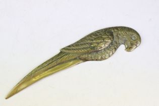 Novelty cast brass letter opener in the form of a parrot, with feather detail, measures approx