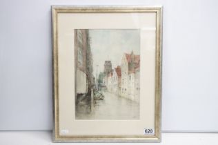 Continental School, canal street scene, possibly Venice, watercolour, signed indistinctly lower