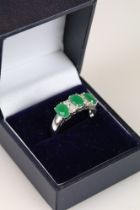 Silver CZ and faux emerald three stone ring