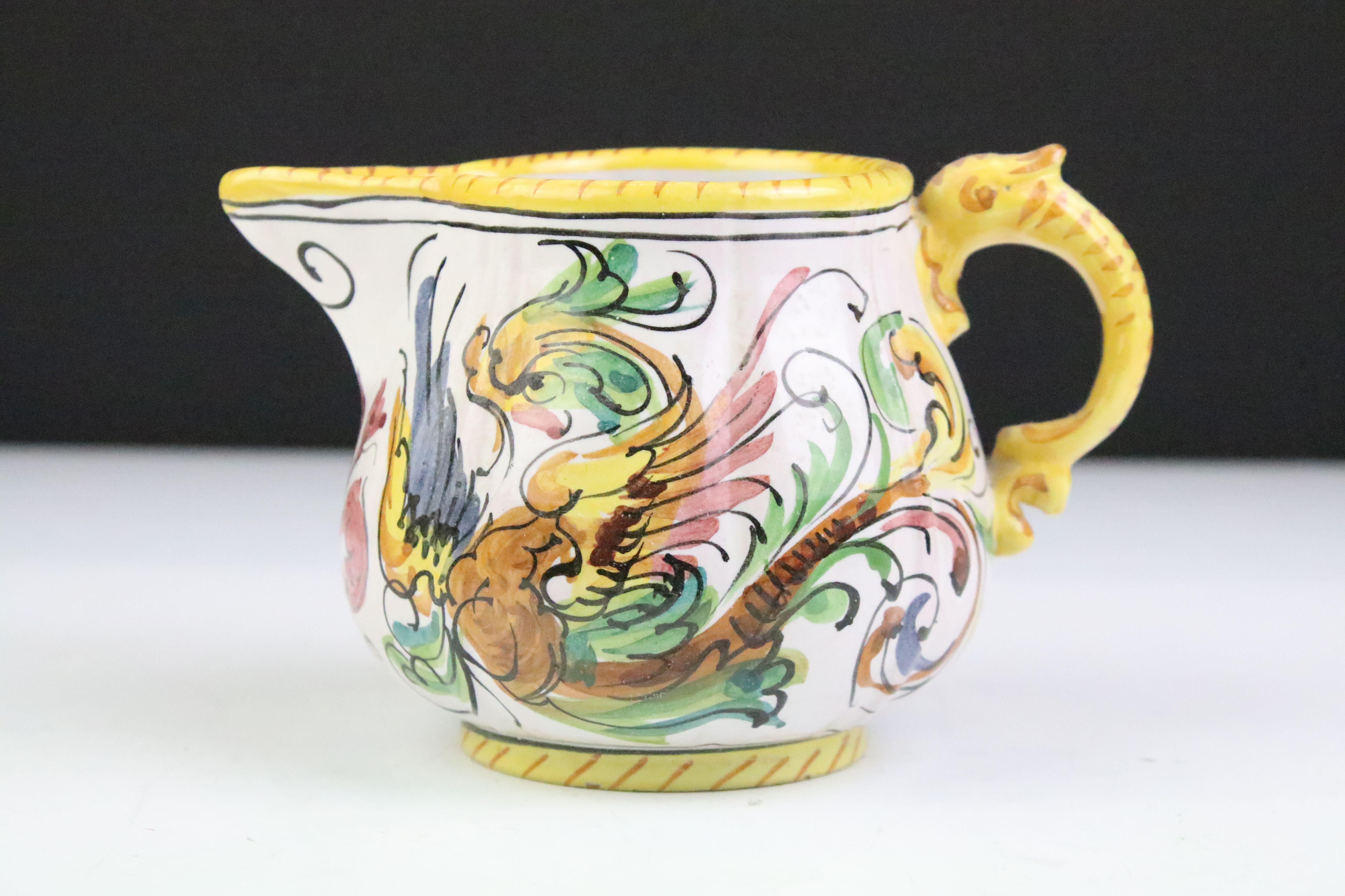 Italian faience tea set with scrolling & floral decoration and yellow border, the lot to include - Image 8 of 14