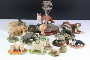 Collection of resin animal figures / figure groups, mainly Border Fine Arts examples, featuring