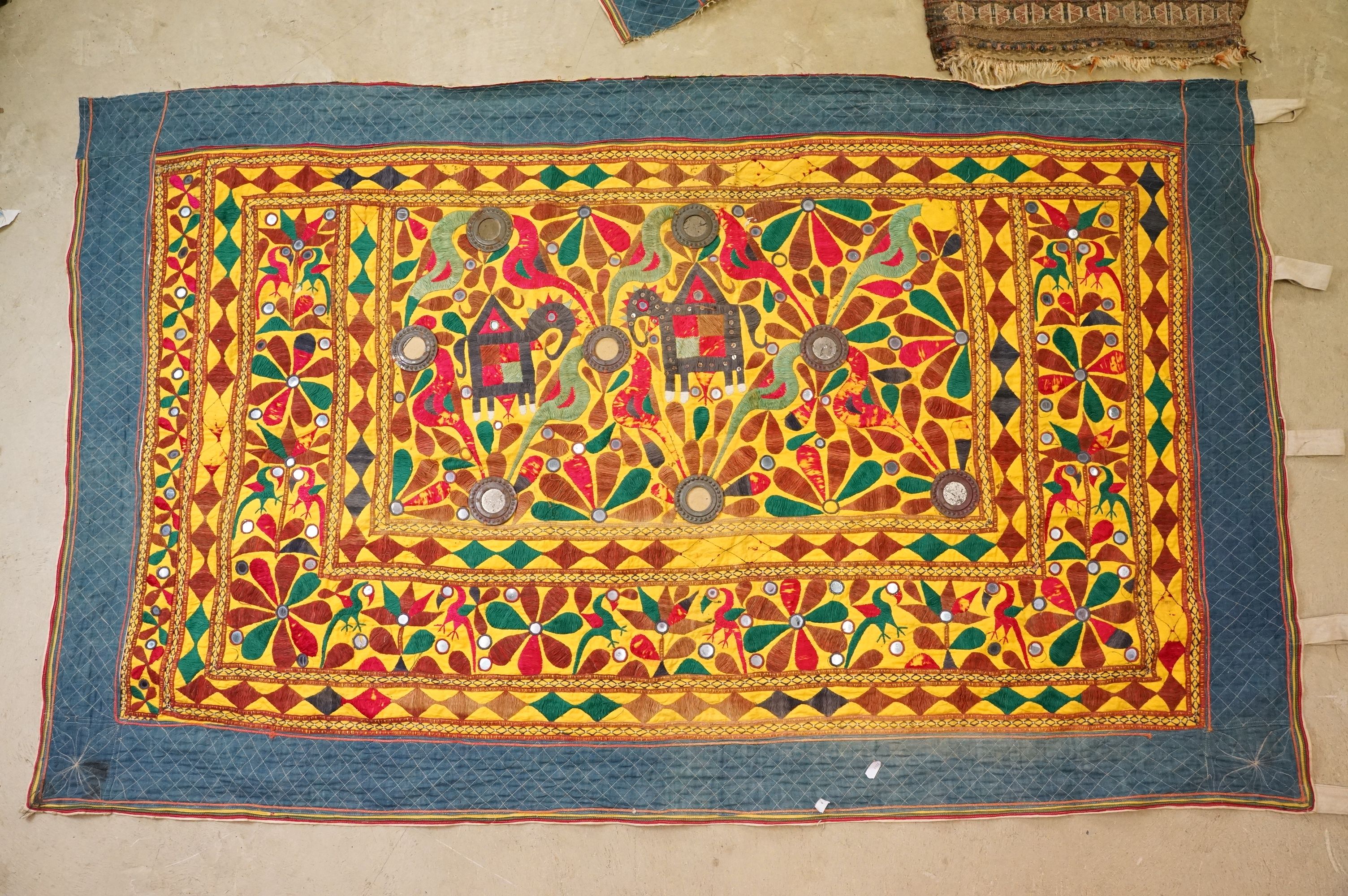 Collection of Indian and middle eastern textiles to include a pair of Indian embroidered curtains - Image 10 of 14