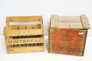 Two vintage advertising crates to include a Whitbread 12 section milk crate and a Schweppes