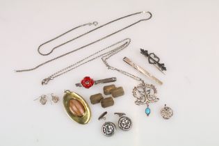 Collection of Silver items including Silver and Enamel ' Poppy ' Tie Slide, Silver Gilt and Agate