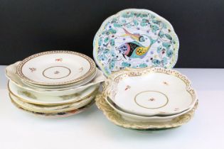 Collection of mostly 19th century plates & dishes, to include early 20th century Crown Derby hand