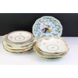 Collection of mostly 19th century plates & dishes, to include early 20th century Crown Derby hand