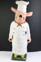 Large Shop Display Cast Iron Pig dressed in a Butchers outfit, 58cm high