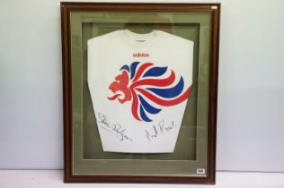 Sporting Autographs - Framed Team GB Adidas t shirt signed by Olympic rowing Gold medalists Steve