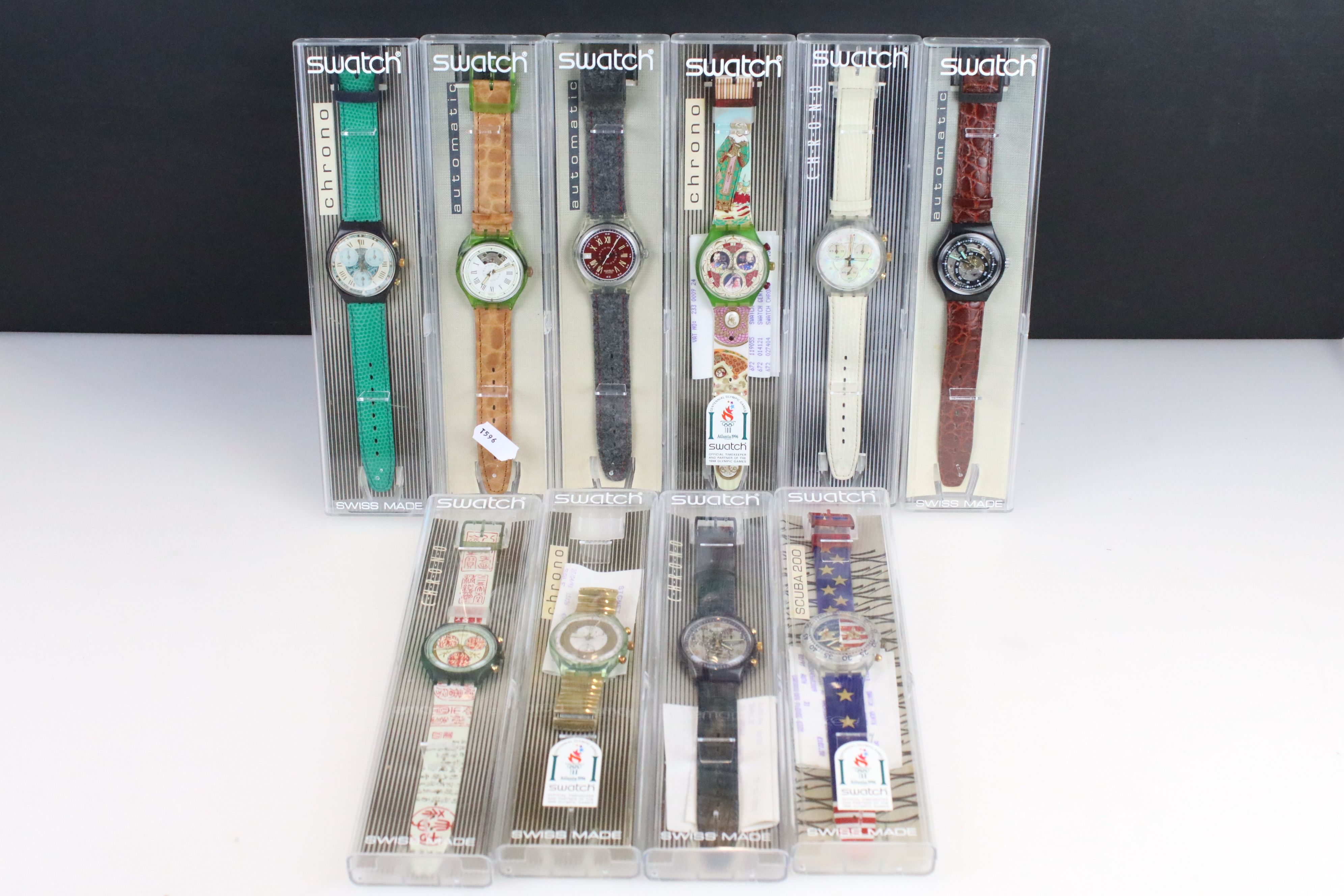 A collection of ten SWATCH wristwatches to include Chrono and automatic examples within original