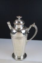 A large silver plated prohibition coffee pot cocktail shaker, markings to base.