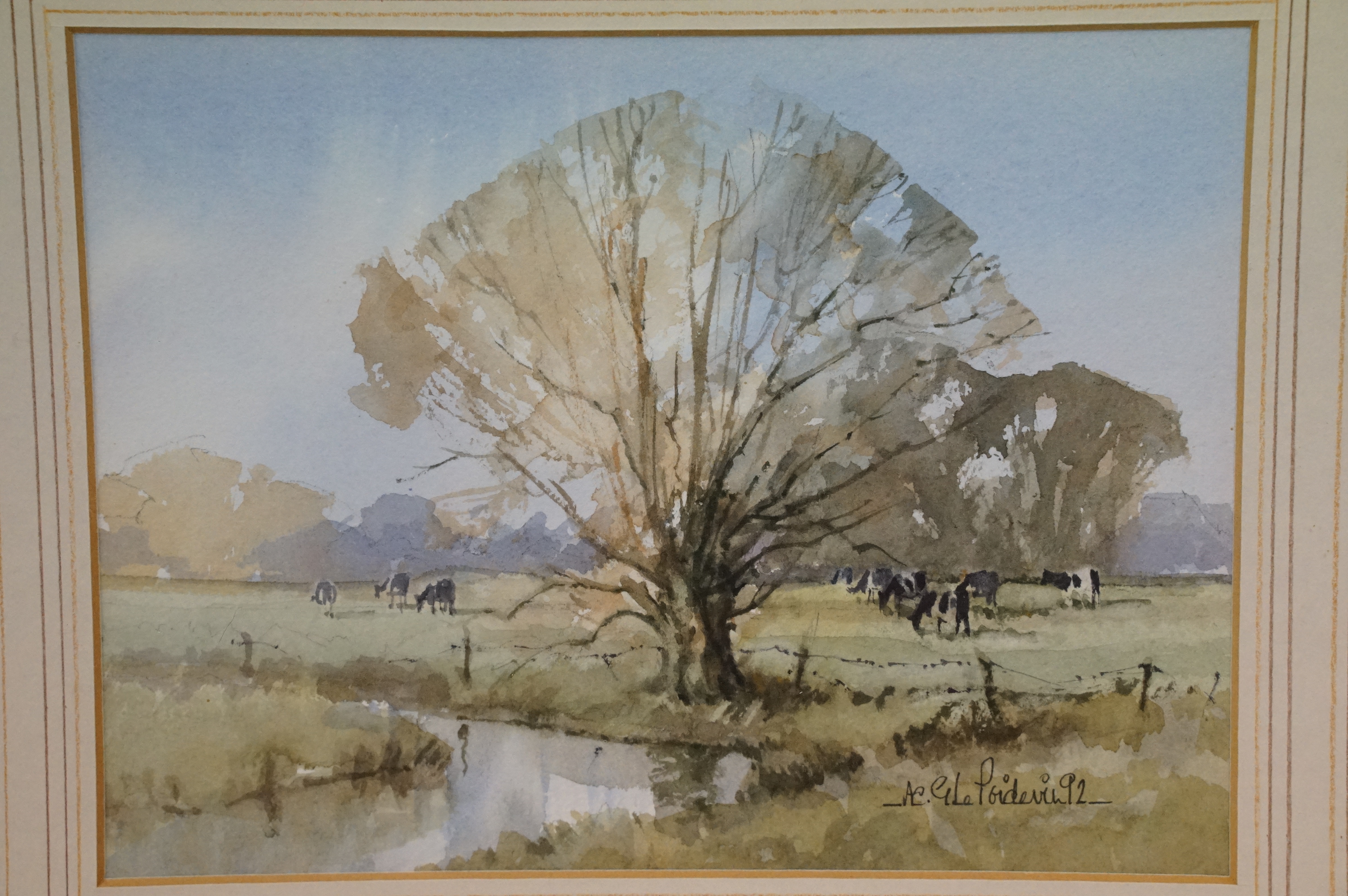 Four water colour paintings signed by Andy Le Poidevin titled 'Downland Snow', 'Slow Stream', 'Sunny - Image 6 of 7