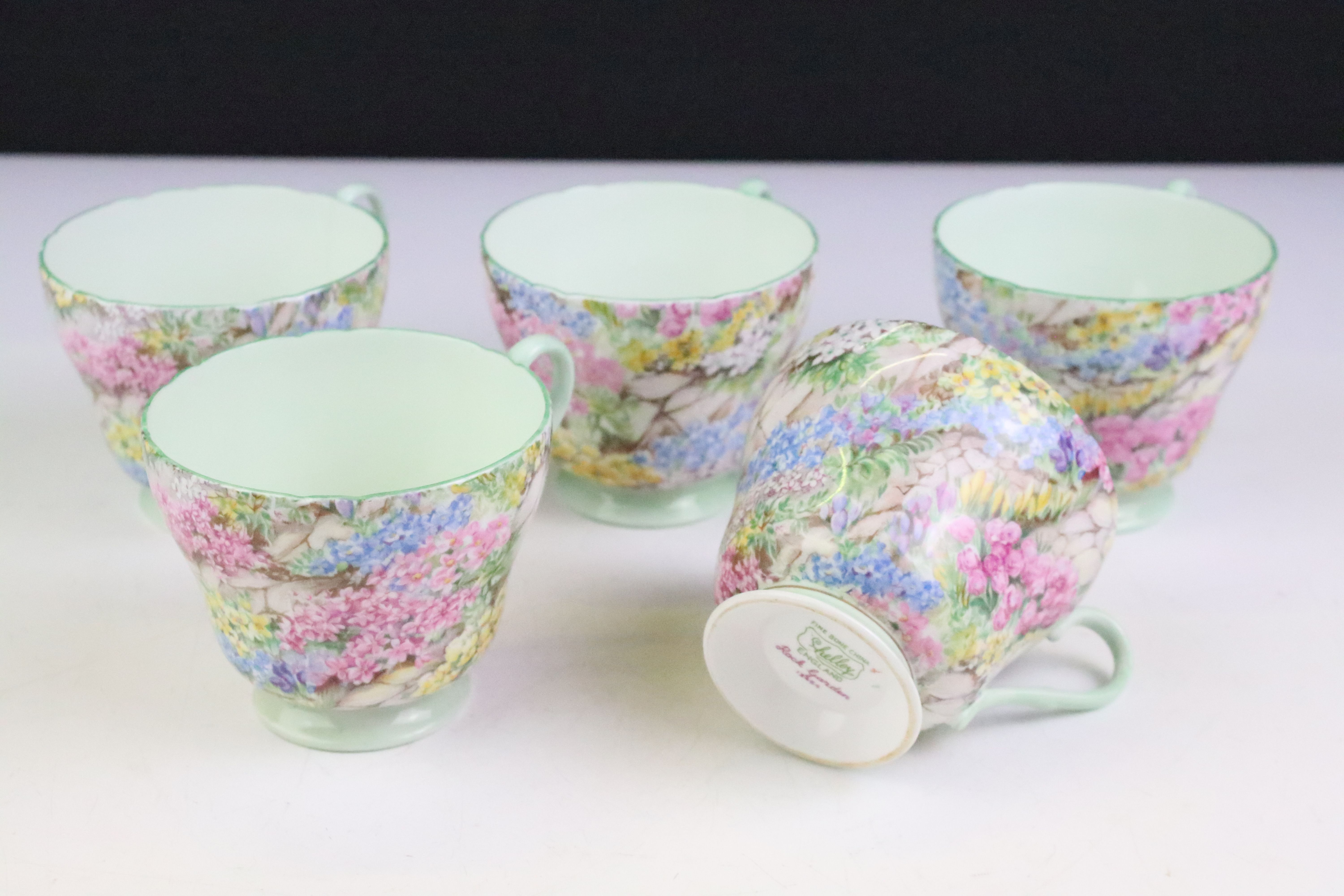 Shelley 'Rock Garden' tea set, pattern no. 13454, to include 5 teacups & saucers, 6 tea plates, - Image 8 of 10