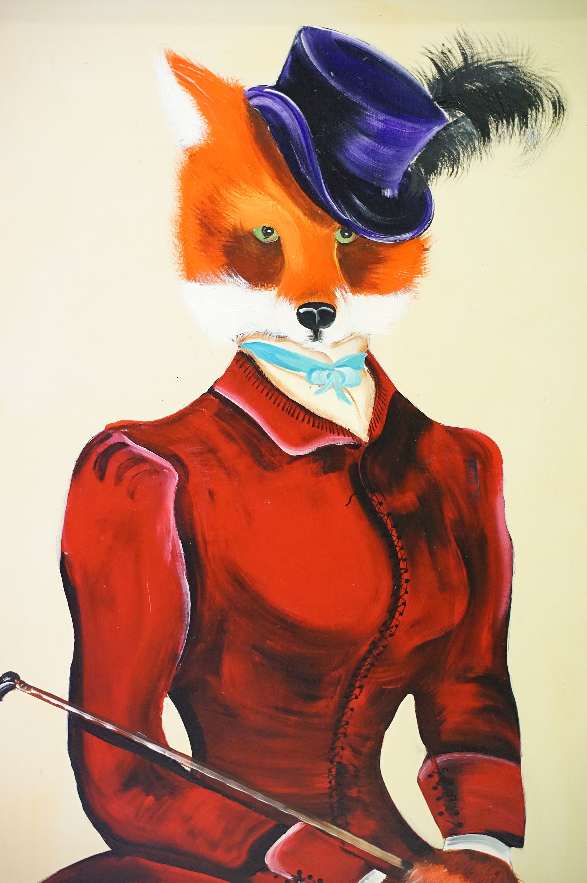 Oil on board anthropomorphic study of a fox in riding attire, initialled 'BSM?' to lower right, - Image 2 of 6