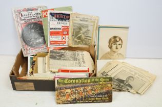 Assorted 20th Century ephemera to include vintage UK road maps, 1930s coronation newspapers, Queen