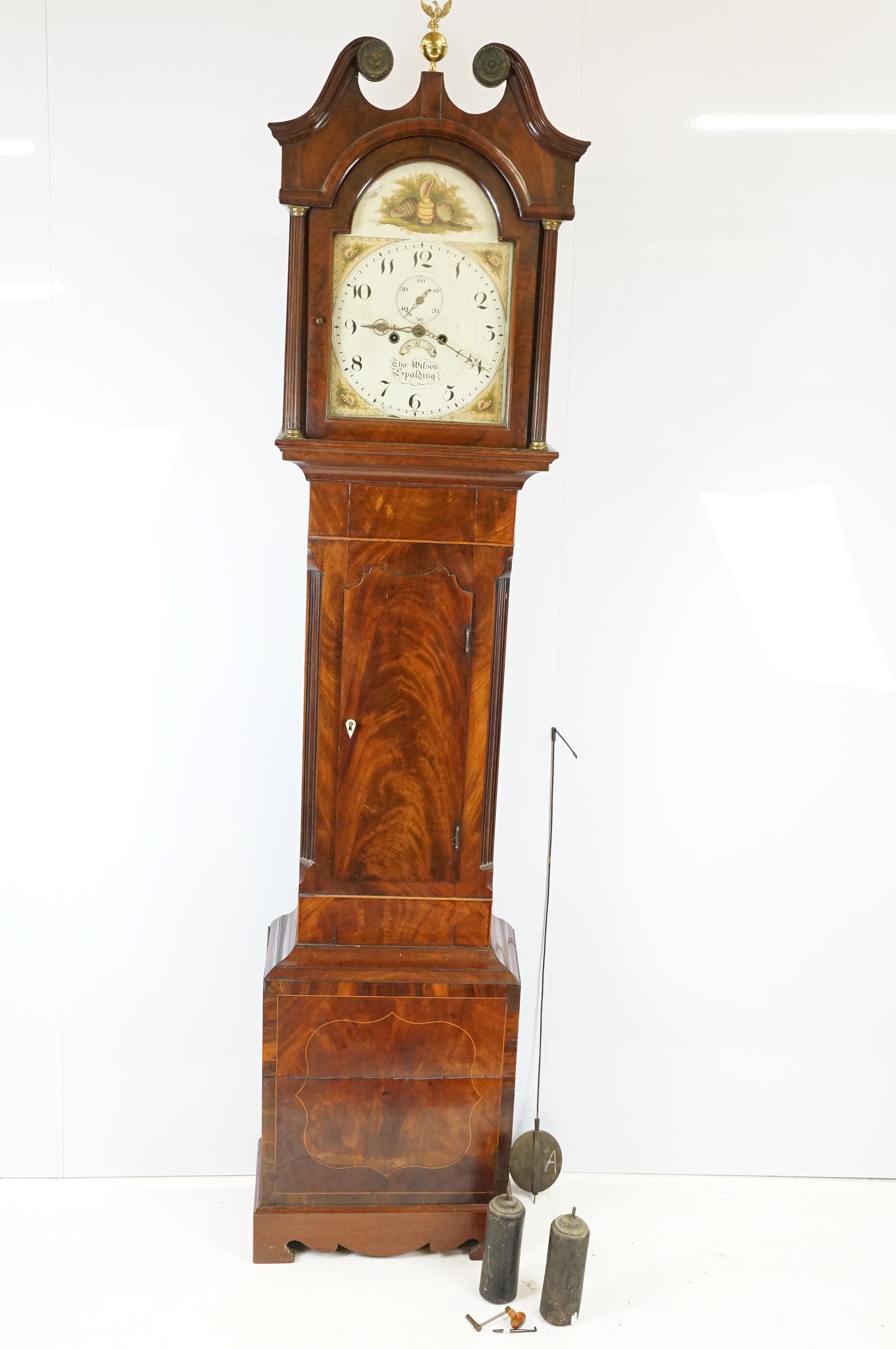 19th Century mahogany longcase grandfather clock by Thomas Wilson of Spalding having a hand