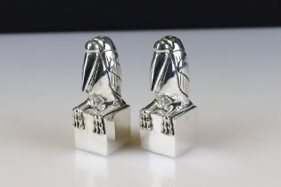 Pair of art deco style pelican condiments