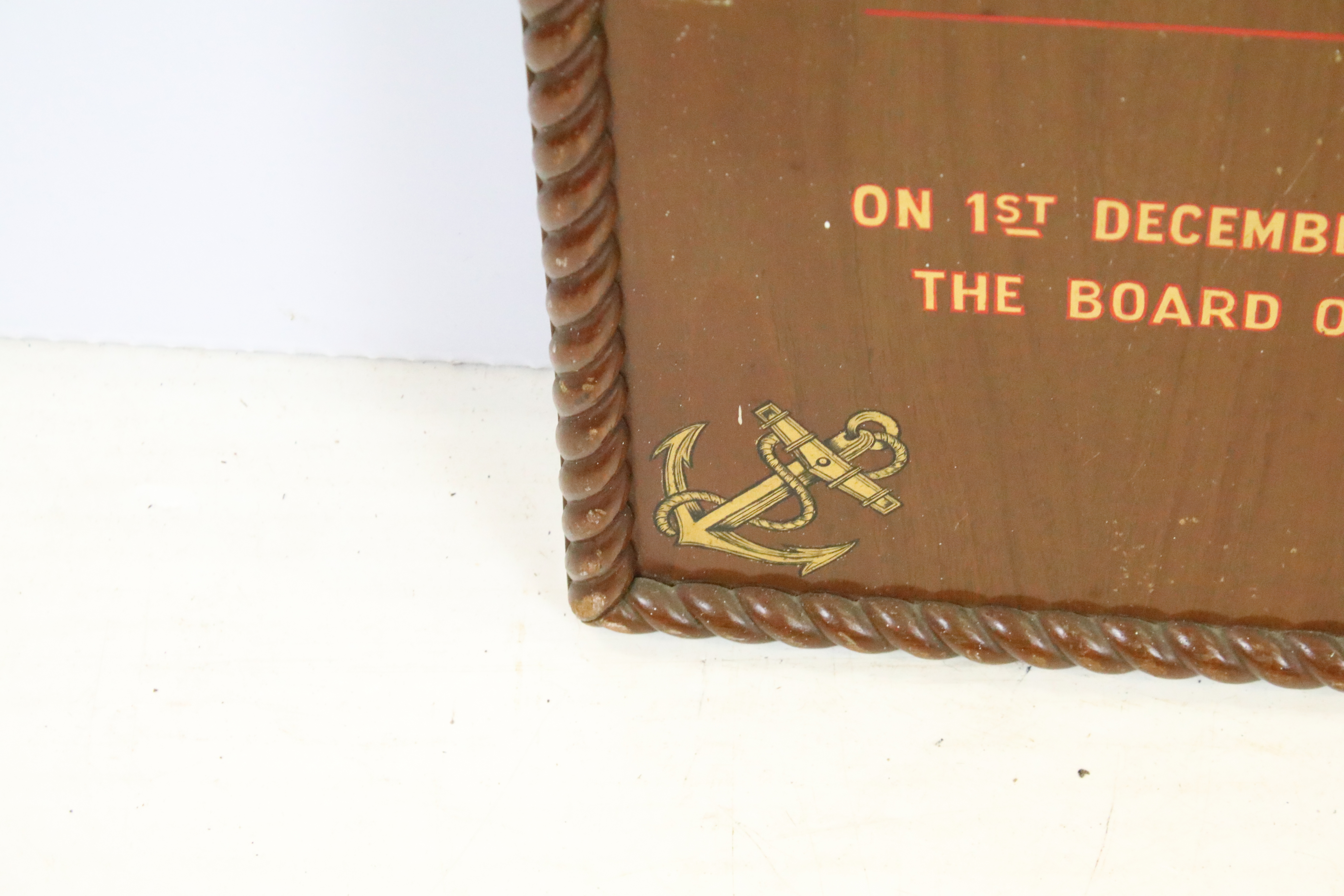 H M Dockyard Singapore 1930s commodore board with painted lettering. Measures 69 x 56cm. - Image 3 of 4
