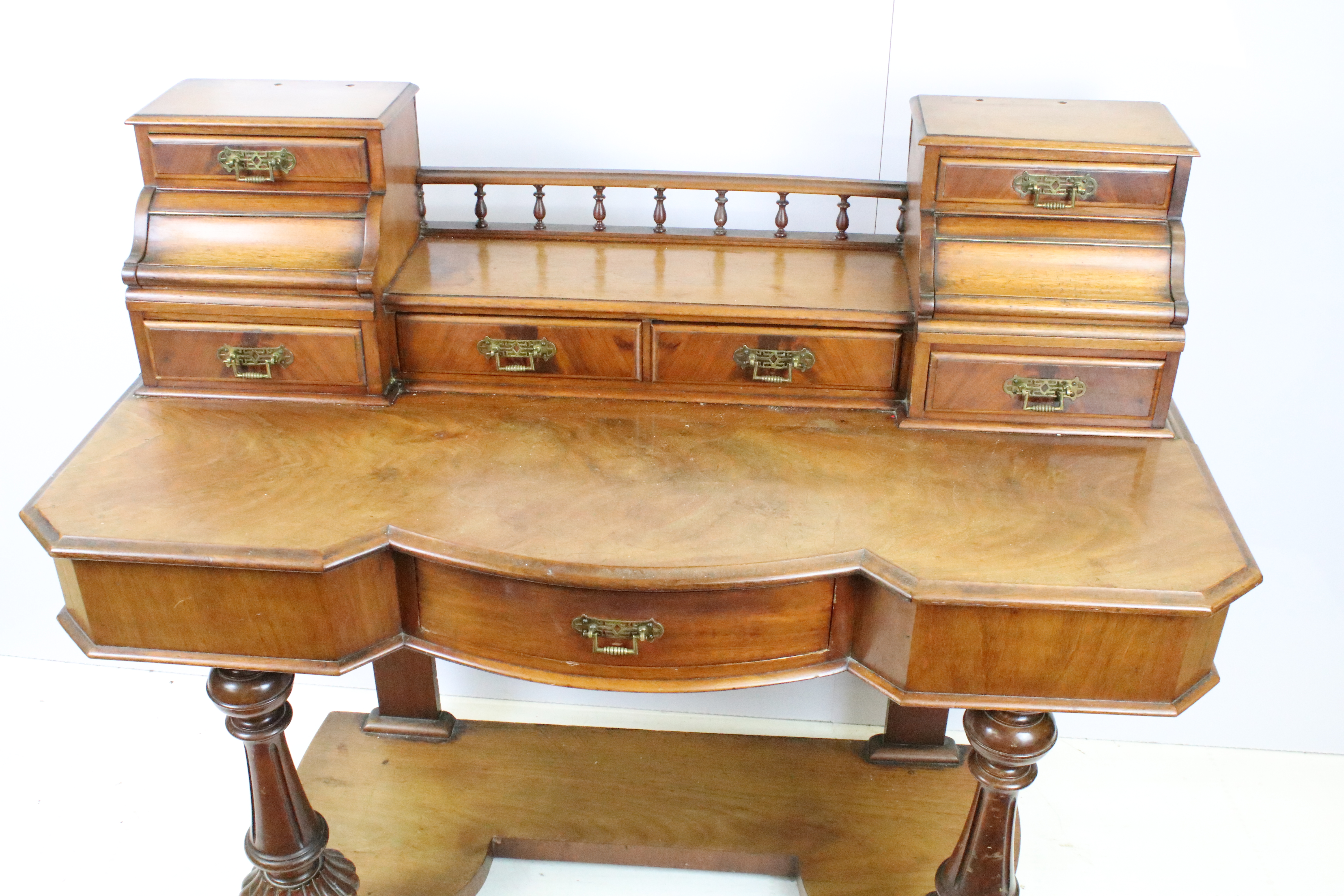 19th Century mahogany desk / dresser base having a configuration of six drawers to top with - Image 2 of 12