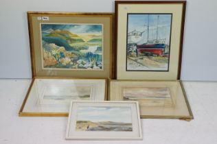 A collection of 5 framed and glazed watercolours