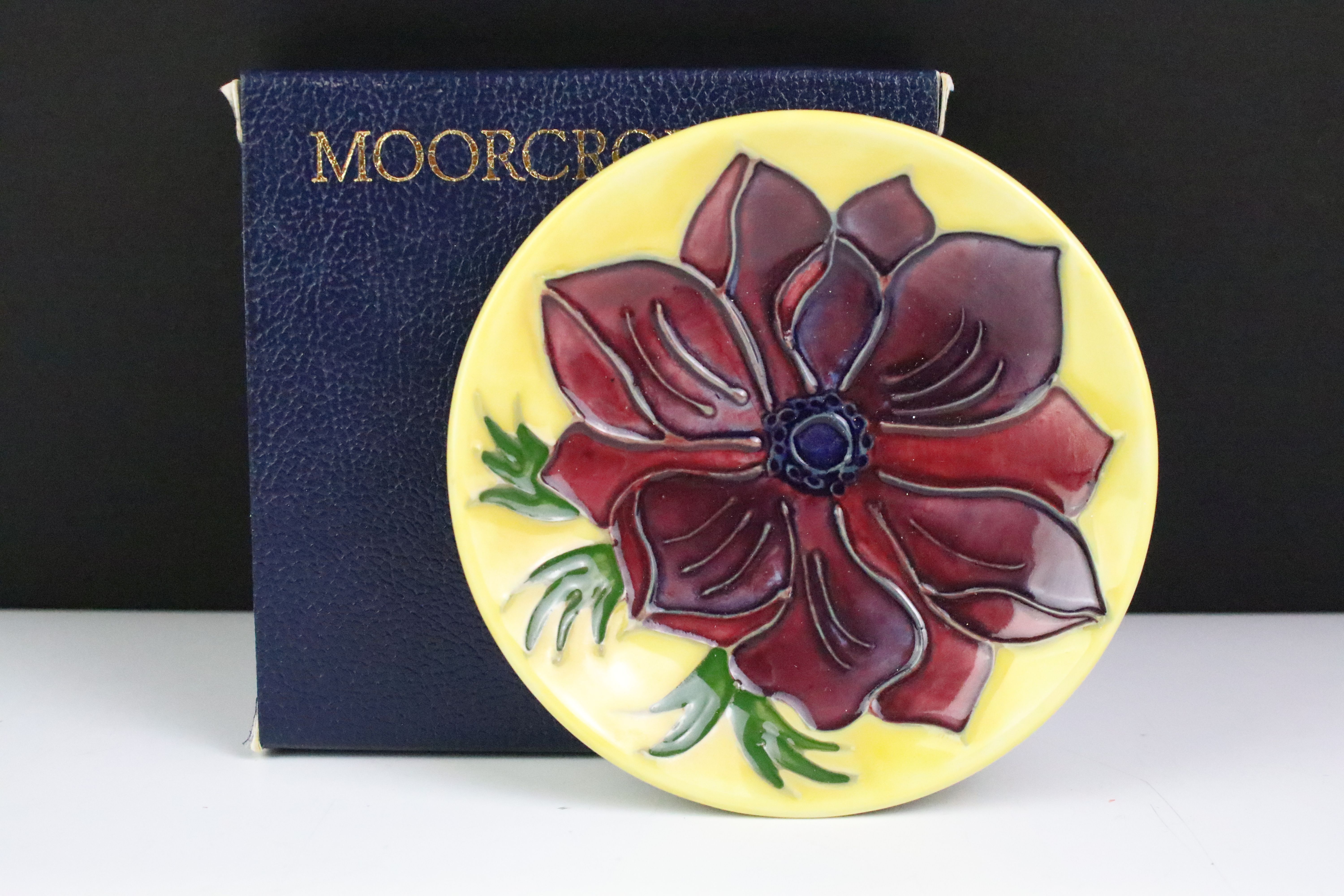 Three boxed Moorcroft pottery pin dishes to include Violet, Anemone on yellow ground & Magnolia on - Image 8 of 10