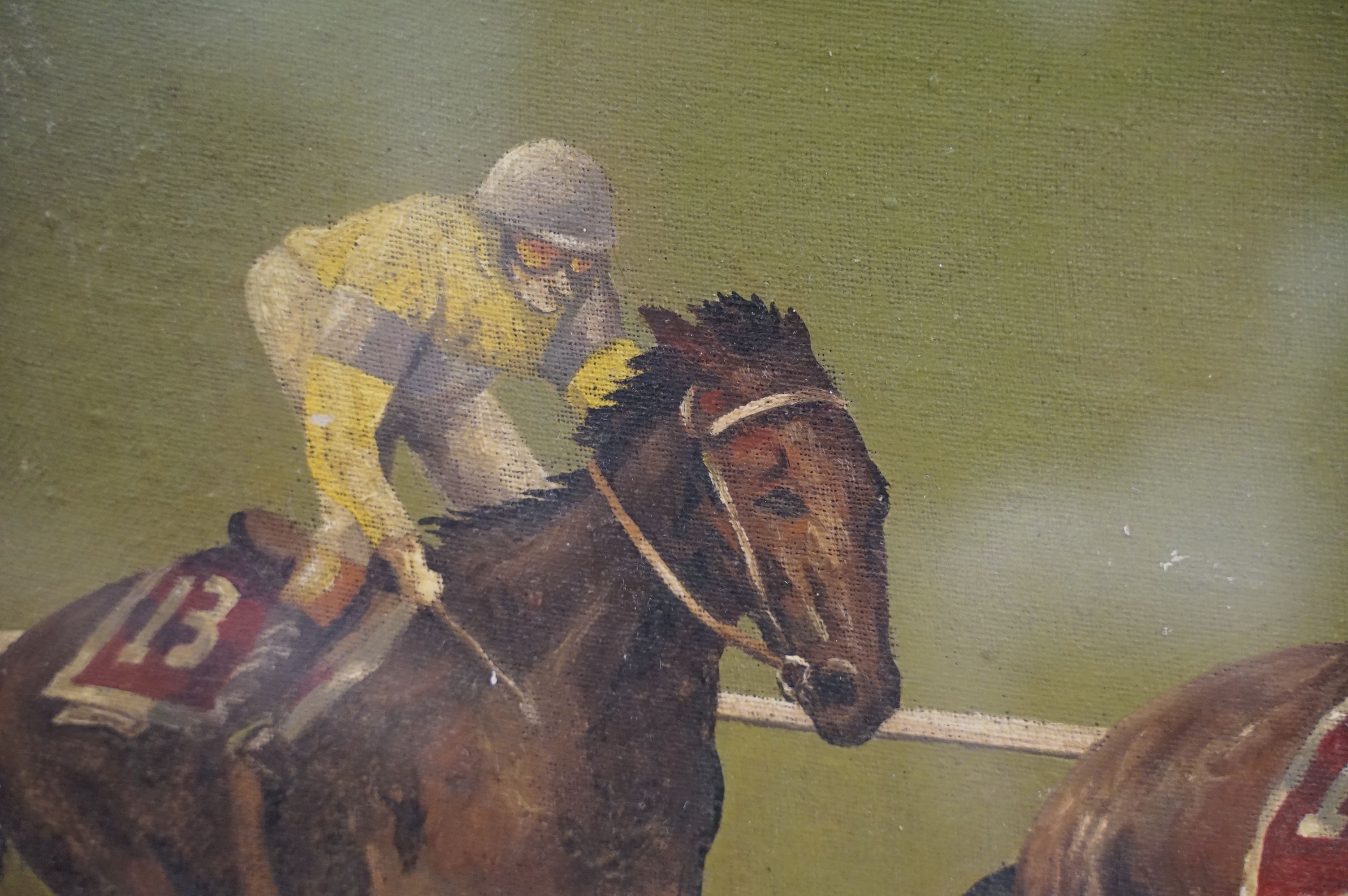 James Edmond, 'Pipped at the Post, Rock Star Wins the Guineas', oil on board, titled on label - Image 5 of 8