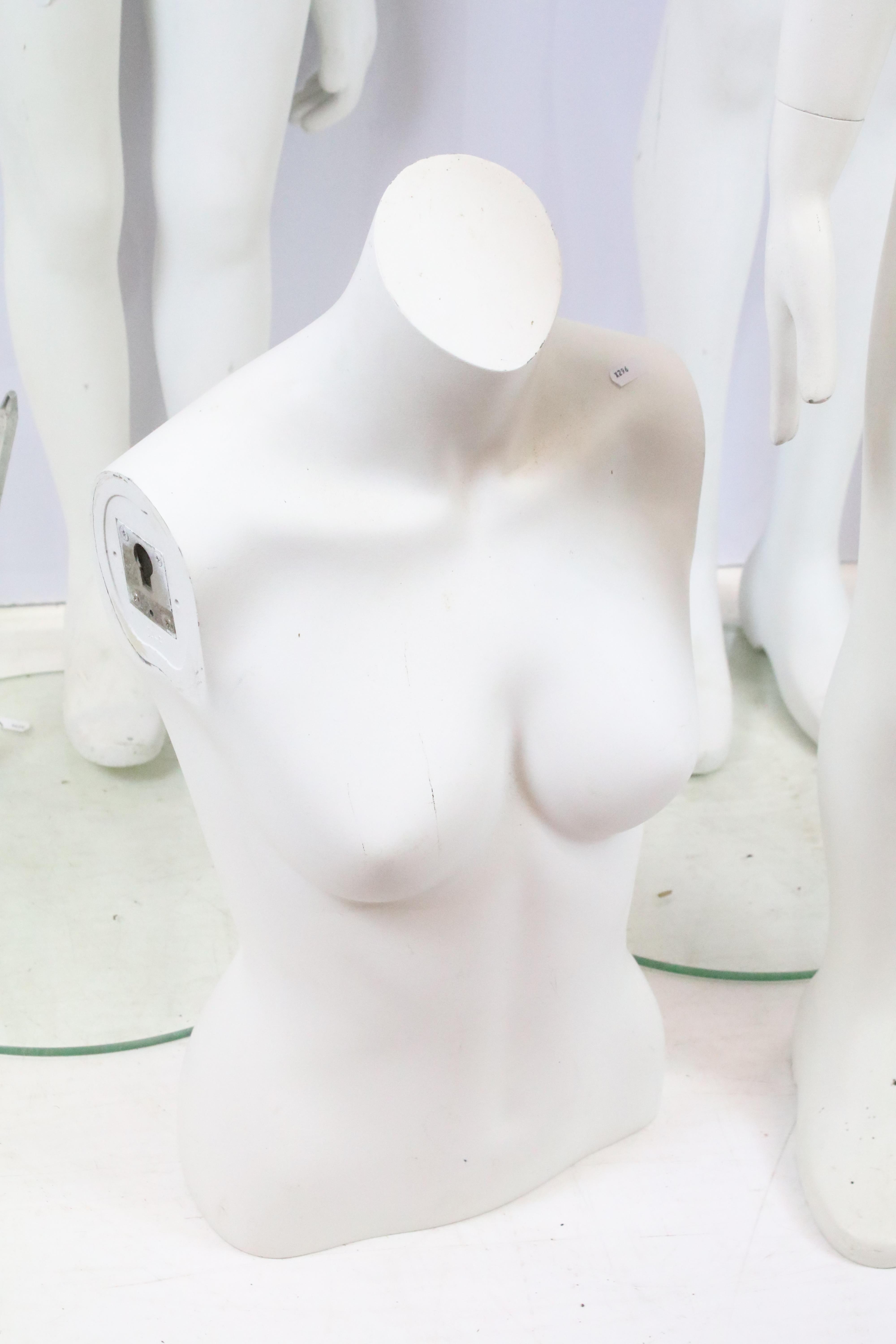 Group of four childrens mannequins together with one torso, all raised on round glass basses. - Image 2 of 6