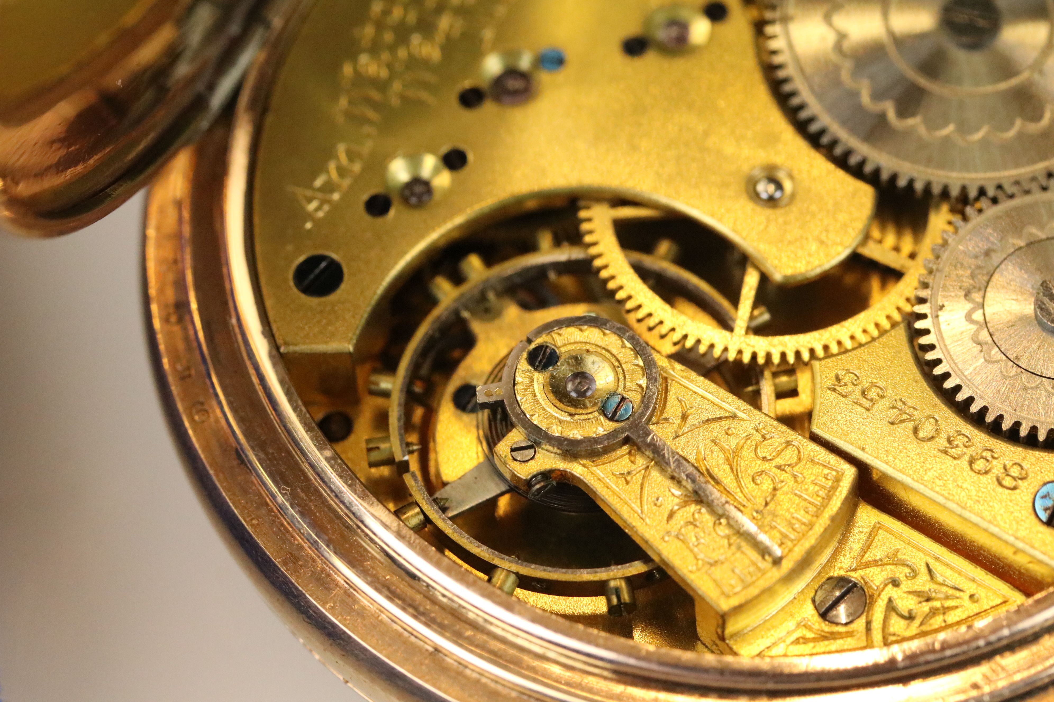 A gold plated waltham pocket watch together with albert chain. - Image 5 of 7