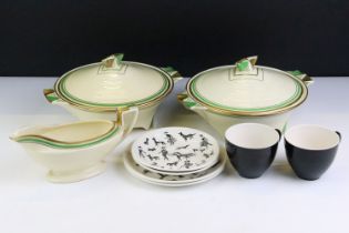 Pair of Crown Ducal Art Deco tureens & covers together with a matching gravy jug, plus two early-