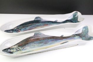 Pair of Highland Stoneware Scottish fish dishes, approx 63cm long