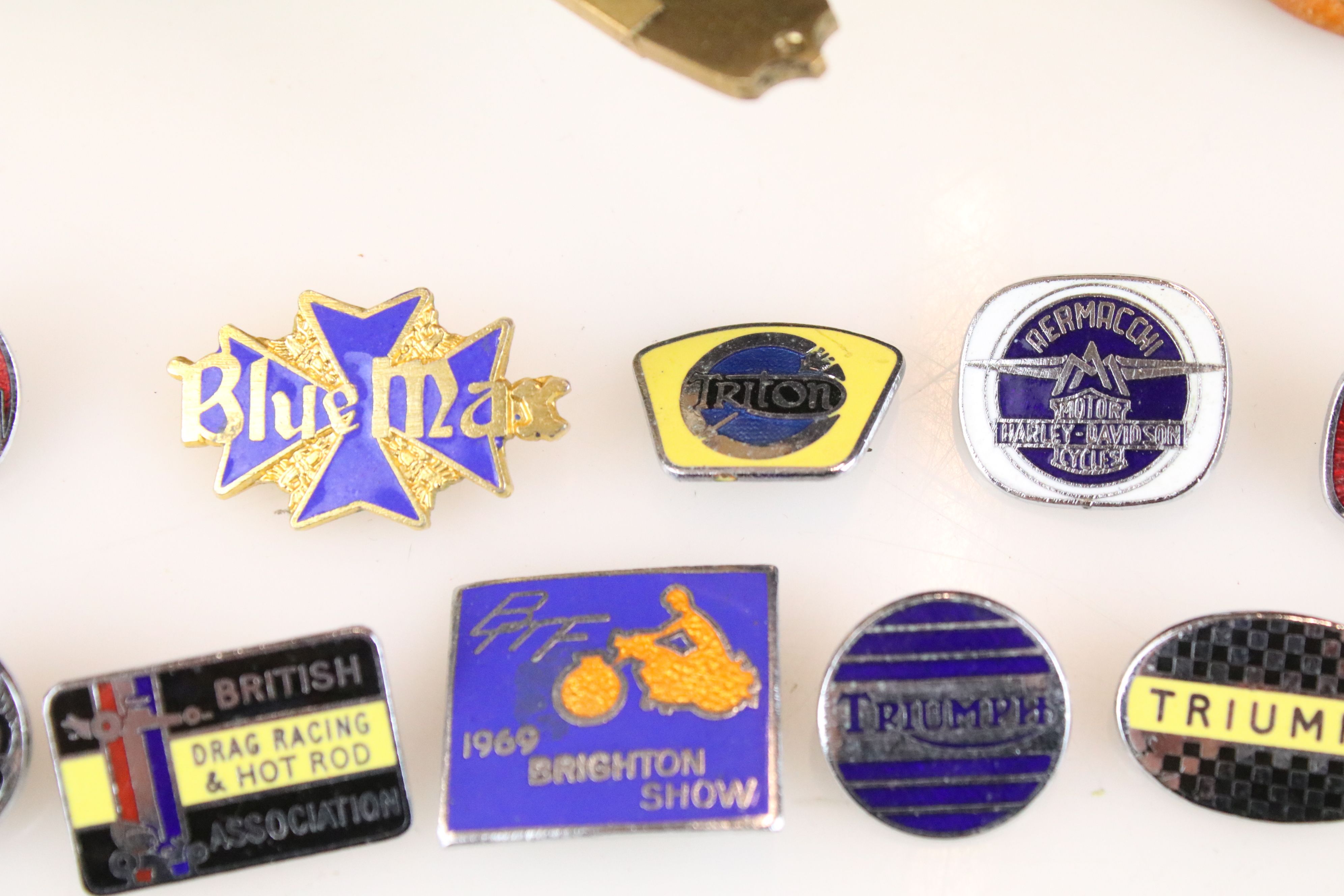Stanley of London brass compass together with a small collection of motorcycling enamel badges ( - Image 3 of 6