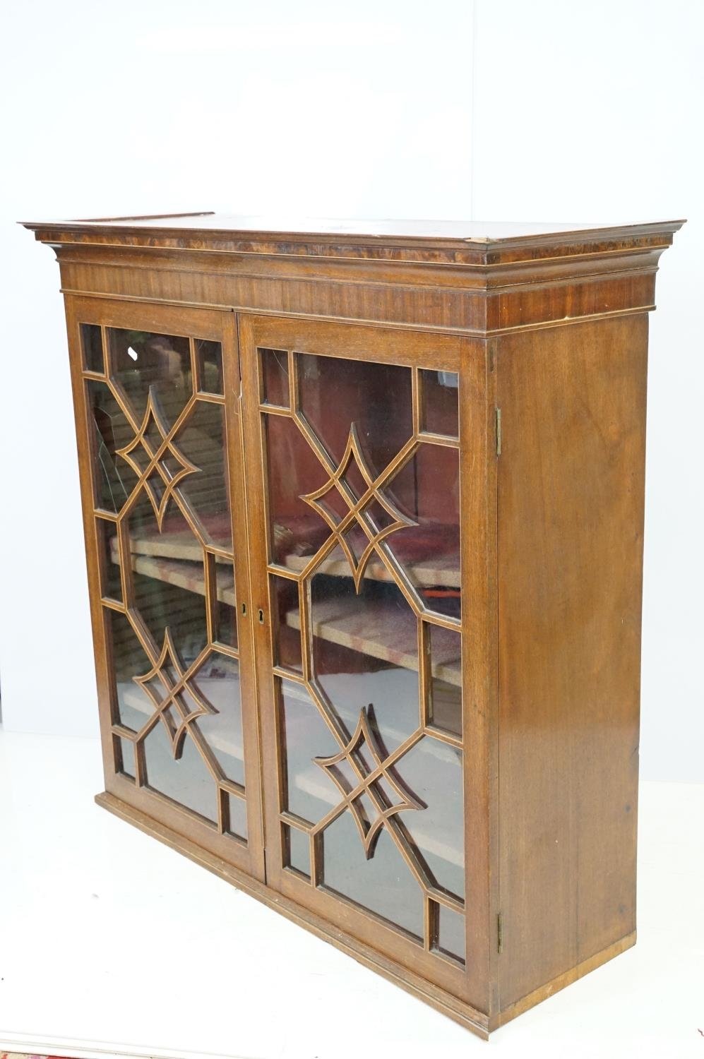 20th century mahogany astragal glazed two door display cabinet fitted with three shelves, 107cm high - Image 9 of 10