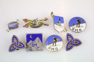 Collection of 1930's Skiing Brooches including Sterling Silver & Enamel Ski Club of Great Britain