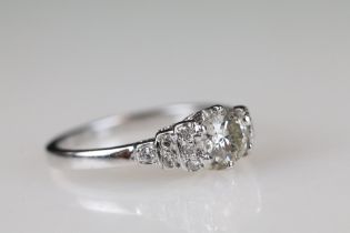 18ct white gold single stone diamond ring in the Art Deco style, 3/4 of a carat approx