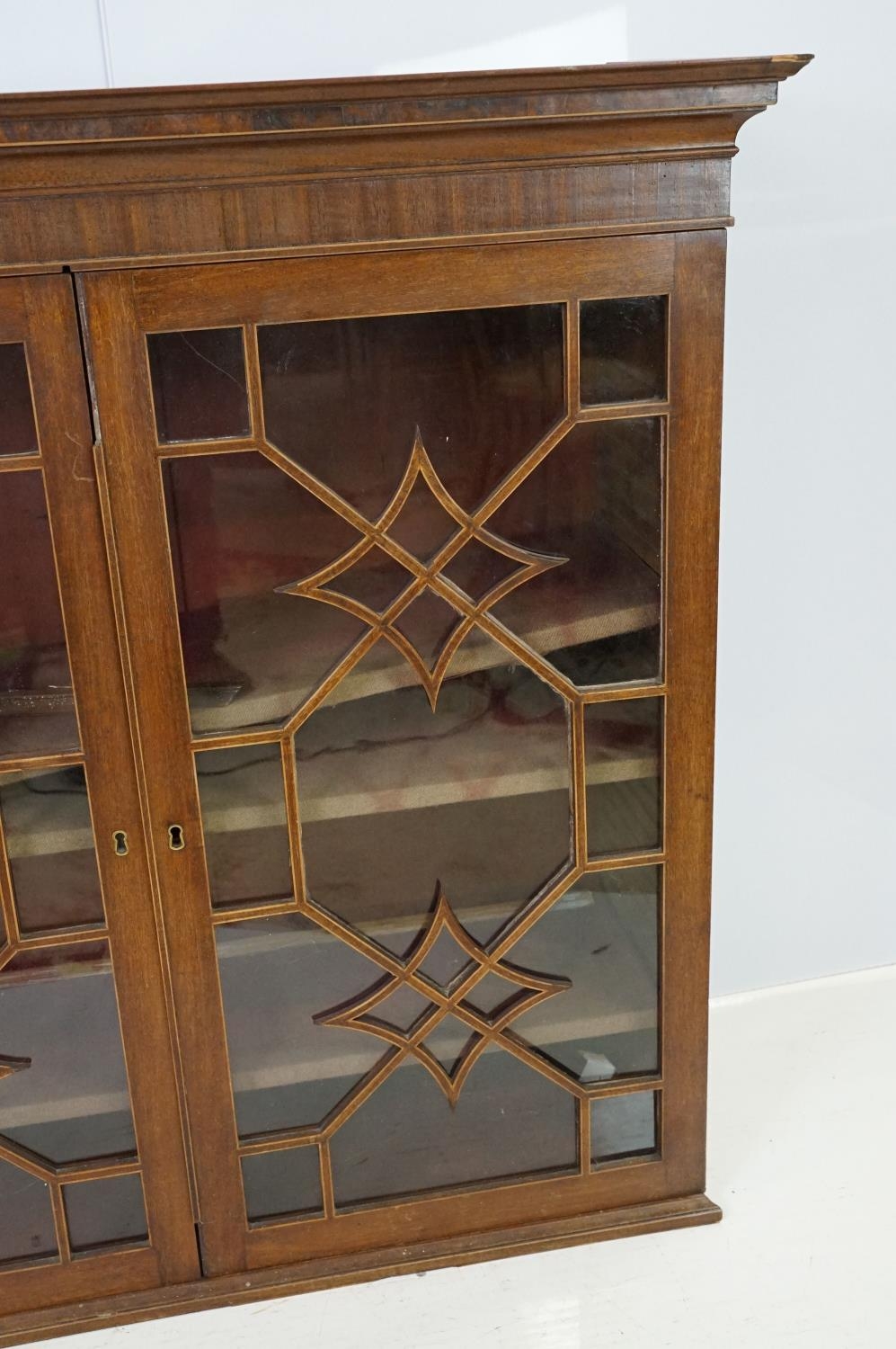 20th century mahogany astragal glazed two door display cabinet fitted with three shelves, 107cm high - Image 4 of 10