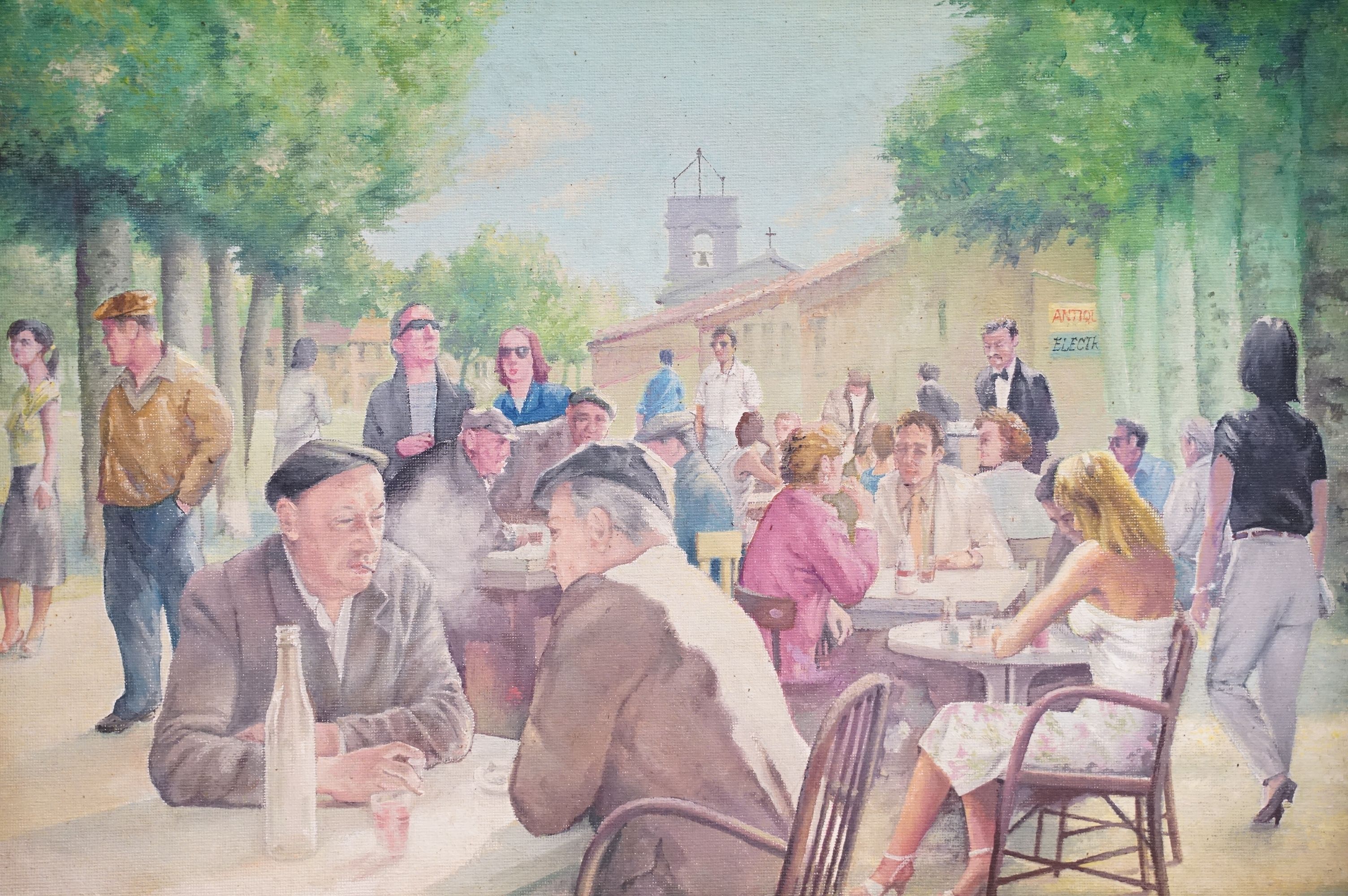 Richard Lester 20th C oils on canvas French scene with figures titled France Alfresco 38cm x 47.5cm - Image 2 of 9