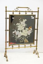 Early 20th Century mirrored fire screen having a central bevelled glass mirror with hand painted