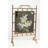 Early 20th Century mirrored fire screen having a central bevelled glass mirror with hand painted