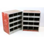 Two Mid century Wooden Pigeon Hole Storage Units, each with 12 compartments, marked CWS to back,