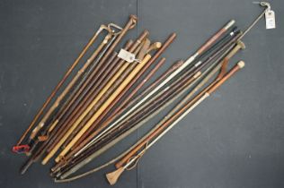 Collection of 19th Century and later riding crops and whips including military and equestrian