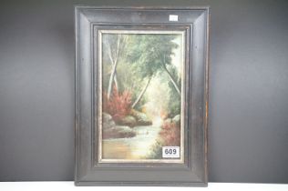 Oil on board of a tropical river, unsigned