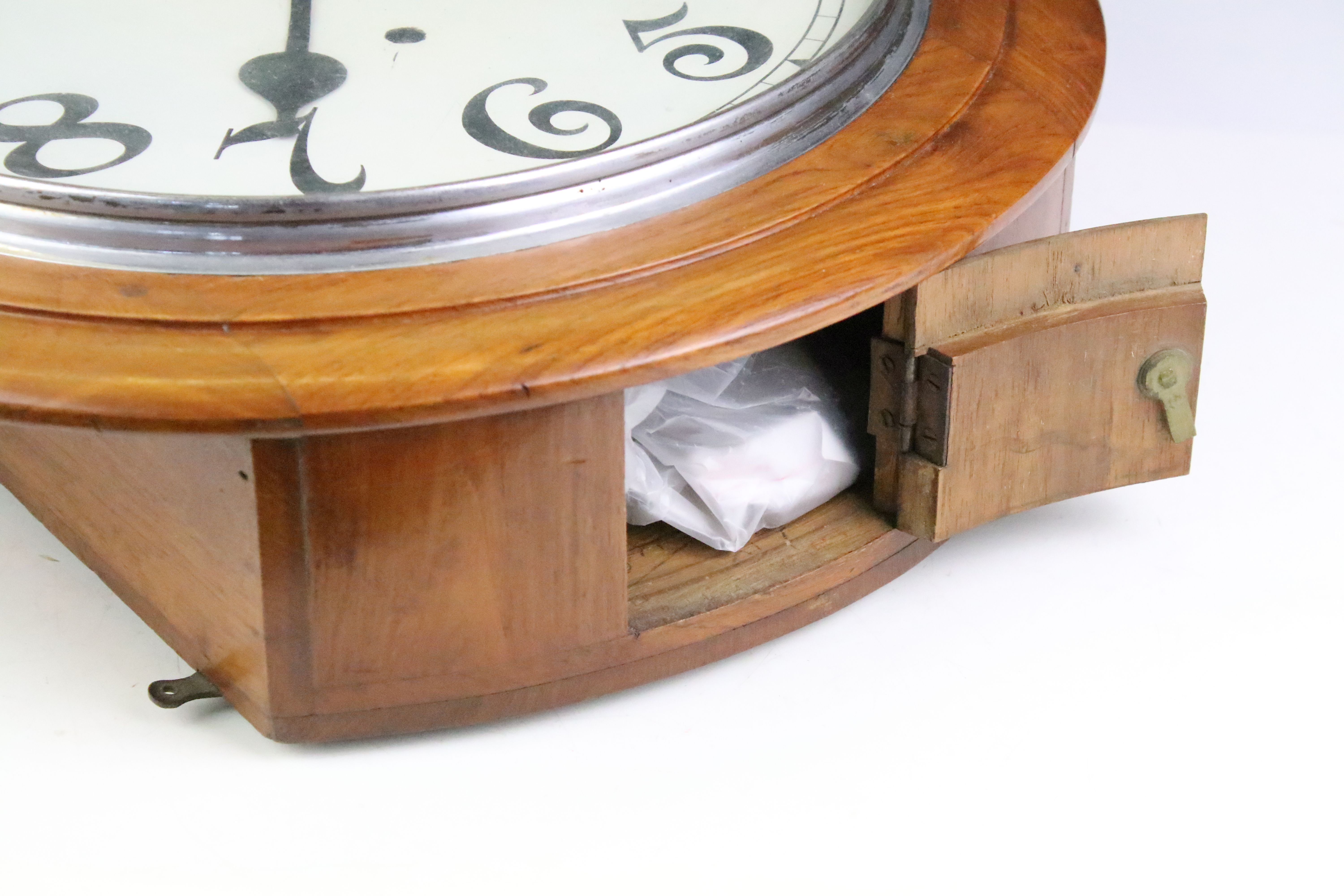 Anglo Swiss Watch Co Admiral station style wall clock having a walnut case with white dial and - Image 5 of 5