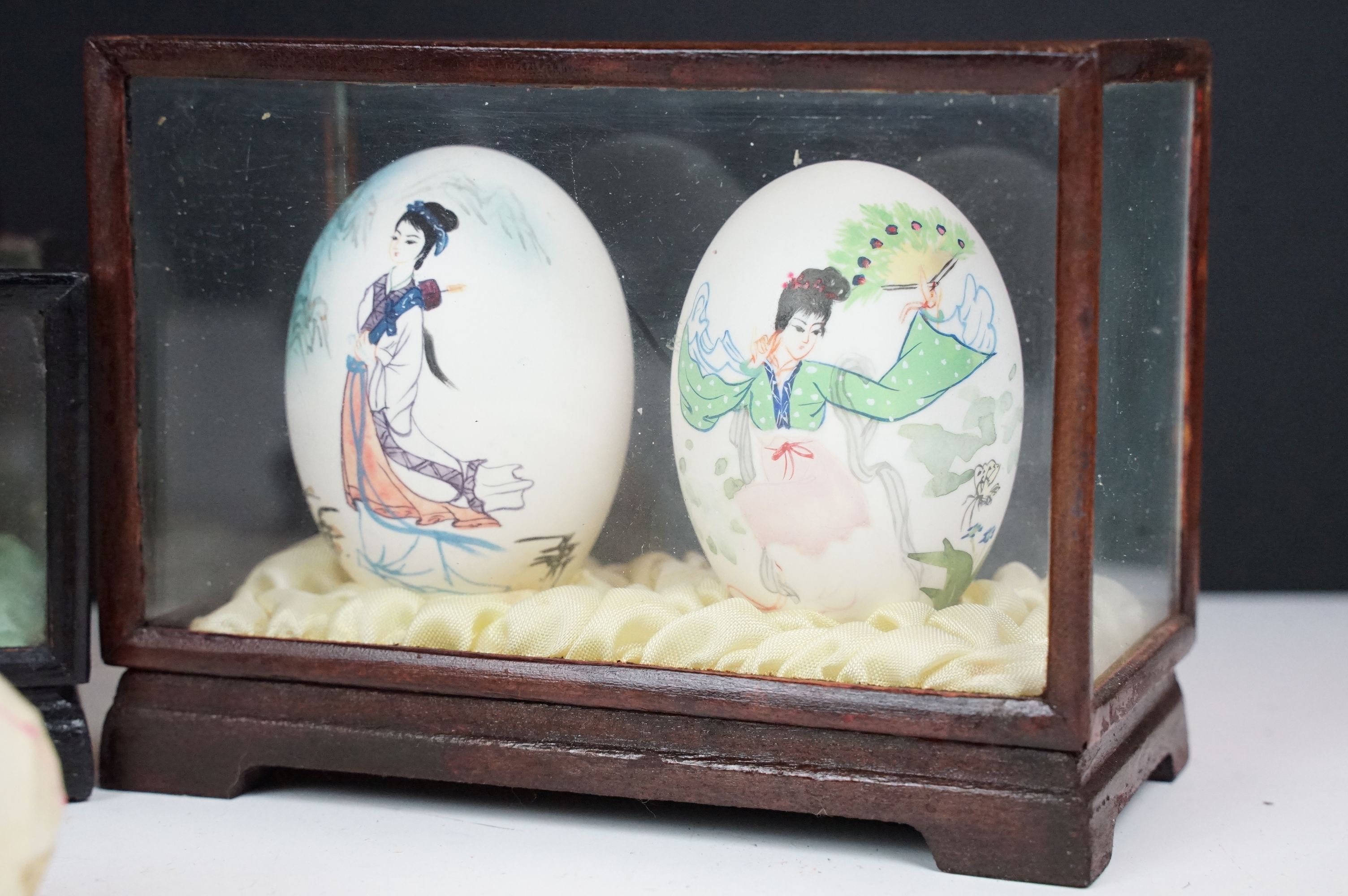 Collection of Chinese painted eggs including some in small display cases, and some ceramic examples. - Image 6 of 6