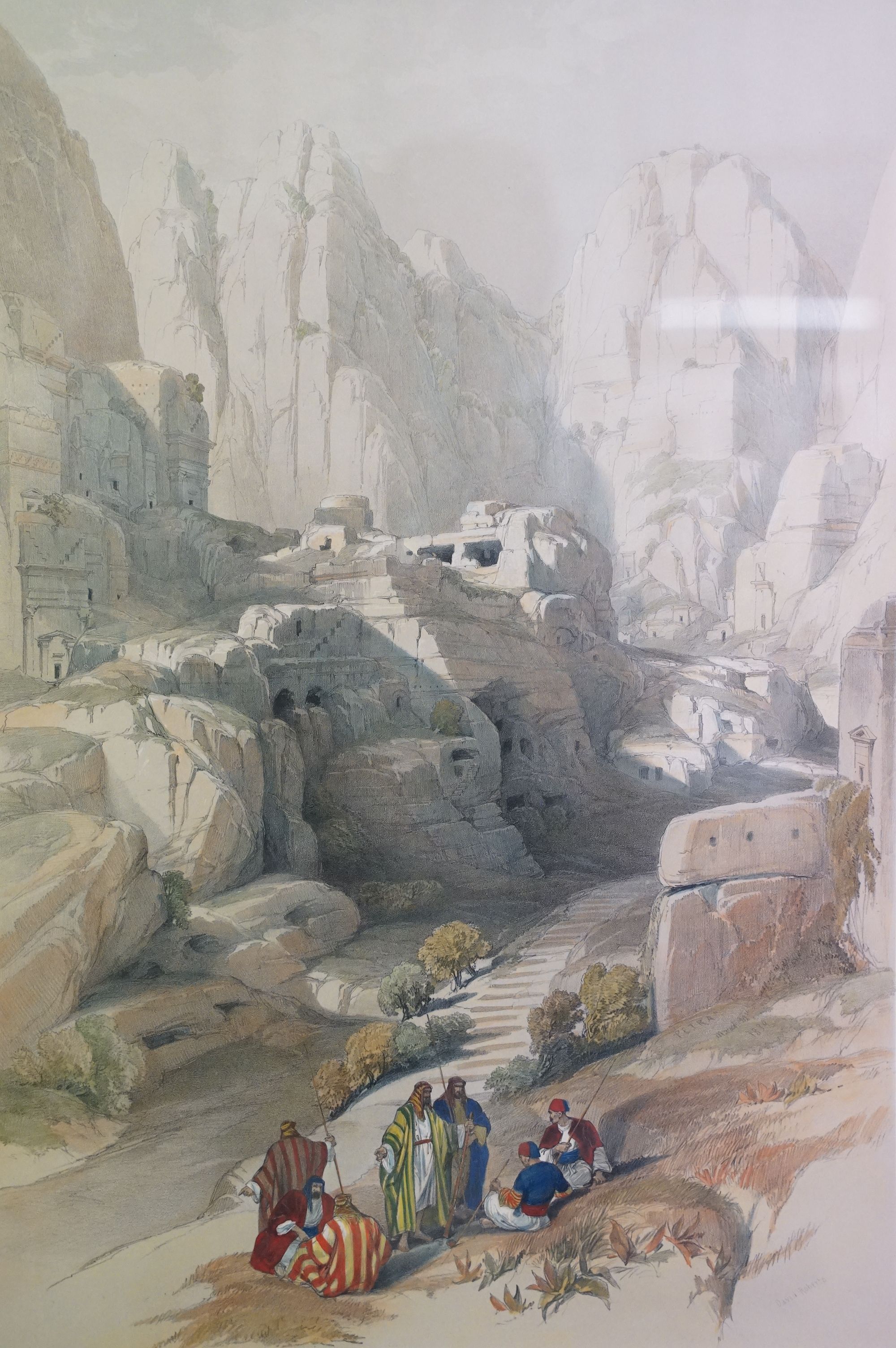 19th C After David Roberts lithograph circa 1842 Middle Eastern view of Petra in The Holy Land, 56cm - Bild 2 aus 10