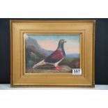 Gilt framed oil painting study of a pigeon on a ledge in a highway landscape 16cm x 22.5cm