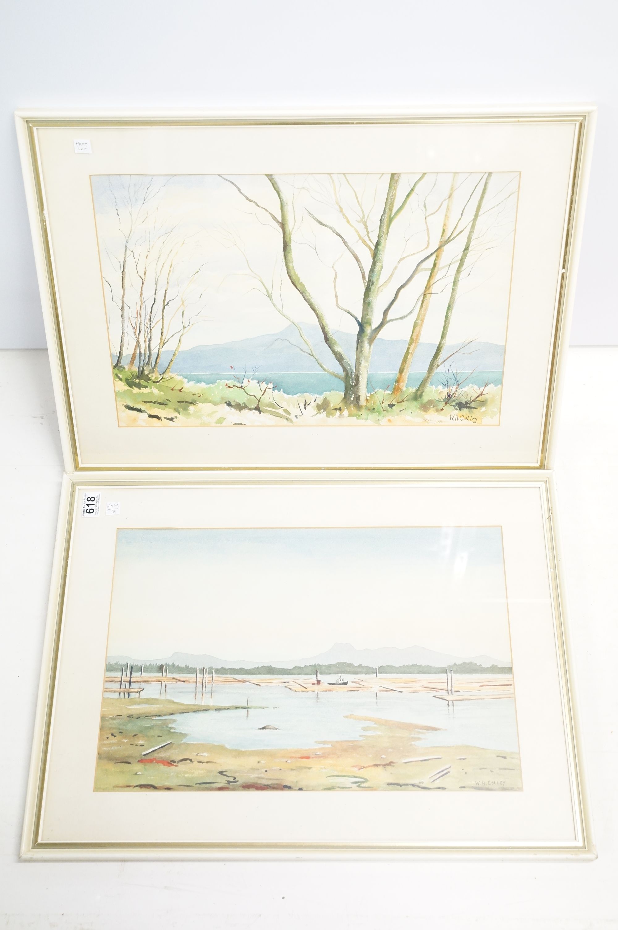 A pair of framed watercolours by W.H Colley, approx 52cm x 35cm