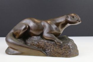 Art Deco bronzed otter sculpture by Richard Fisher